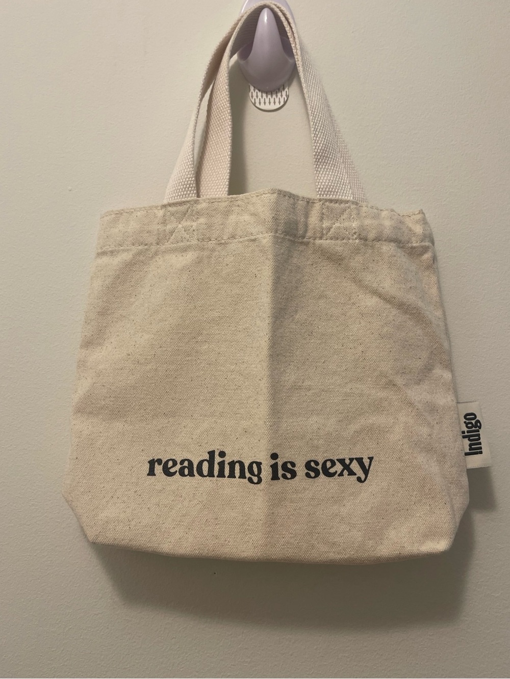 Indigo Mini Natural Canvas Tote - Black Text on Cream